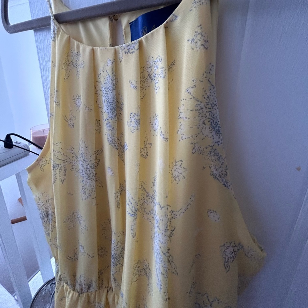 NWOT BLUE RAIN Yellow Sleeveless Dress w/Floral Print and Elastic Waist, Flared - Picture 2 of 14